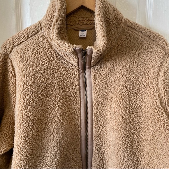Old navy women’s cozy Sherpa teddy full zip camel jacket with thumb loops - XL - Picture 3 of 13